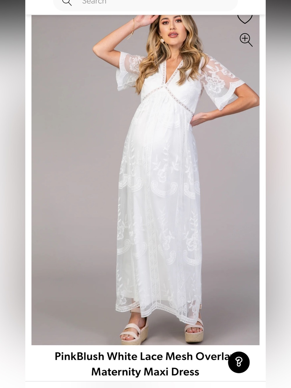 Pink lush white lace mesh overlap maternity maxi dress